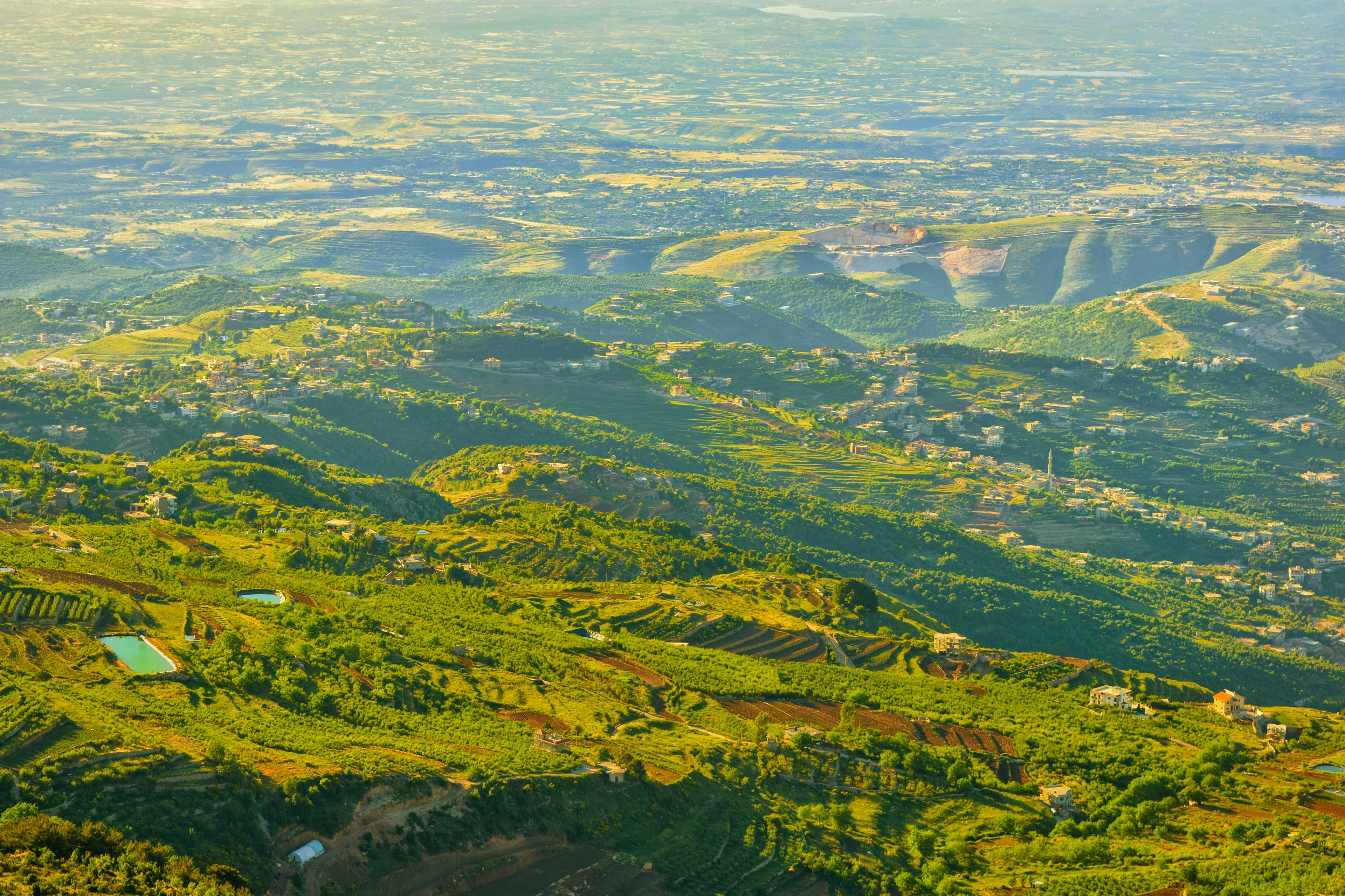 Lush green valley bathed in golden morning light with rolling hills, abundance and prosperity consciousness, infinite flow