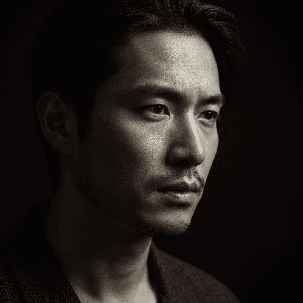 Portrait of a person in thoughtful reflection with dramatic side lighting
