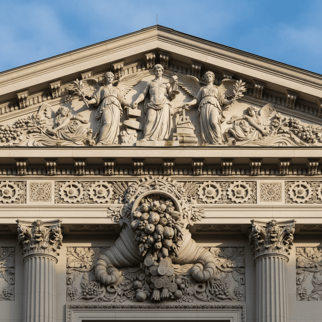 Architectural detail of a grand building symbolizing abundance and structure