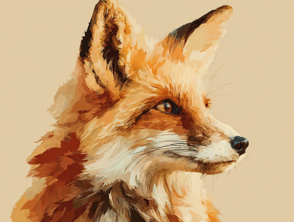 Soft painterly original depicting a desert fox face in warm earthy tones.